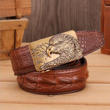 

Automatic Buckle Genuine Leather Men Crocodile Grain Eagle Head Belts Alligator Pattern Jeans Belts Punk Style Male Strap XKS113