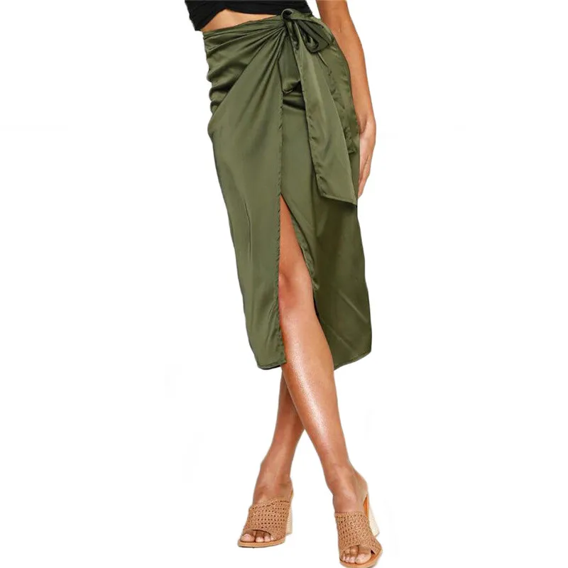 Сексуальная мода Леопардовый принт женские юбки ретро атласные расклешенные юбки высокая талия Сплит Империя повязка пояс пляжная праздничная одежда