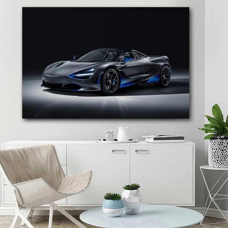 

McLaren 720S Silver Car Sport Car Supercar Vehicle Wall Art Posters and Prints Canvas DIY Framed Painting for Living Room Decor