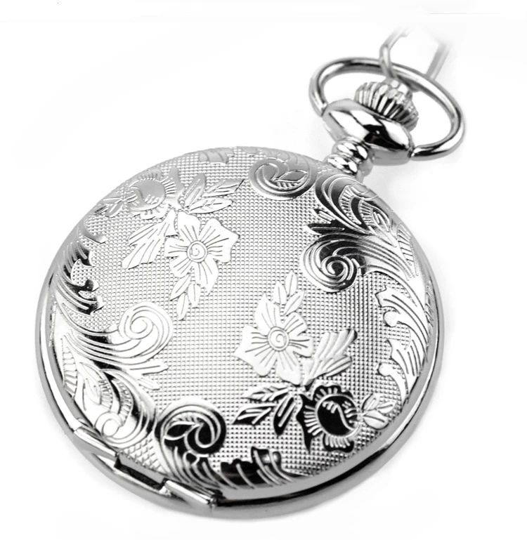 Новые роскошные серебряные Автоматические Механические карманные часы Fob часы с цепочкой Fob для мужчин и женщин