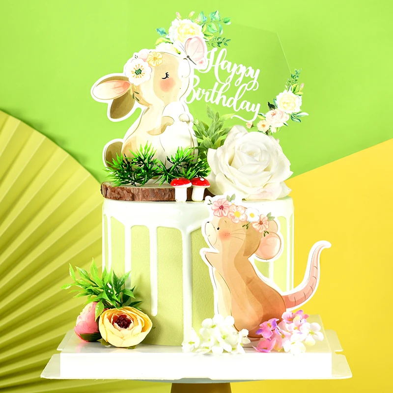 Sika Deer Rabbit Rats Cake Toppers Forest Decorations for Birthday Party Supplies Wedding Baby Shower Baking Love Gifts | Дом и сад