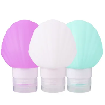 

1 Set of 3pcs 90ML Travel Bottles Soft Silicone Dispensers Shell Shape Refillable Liquids Lotion Shampoo Container with 1pc PVC