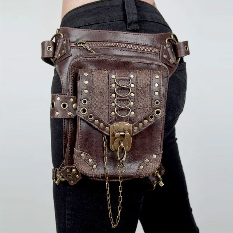 Стимпанк кожаная поясная сумка ретро коричневая сумка через плечо рок мужская женская готическая поясная сумка модная сумка для мотоцикла на ногу