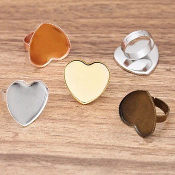 

20 Pieces/Lot Adjustable Copper Ring Base Settings 25 mm Heart Cabochon DIY Accessories For Jewelry