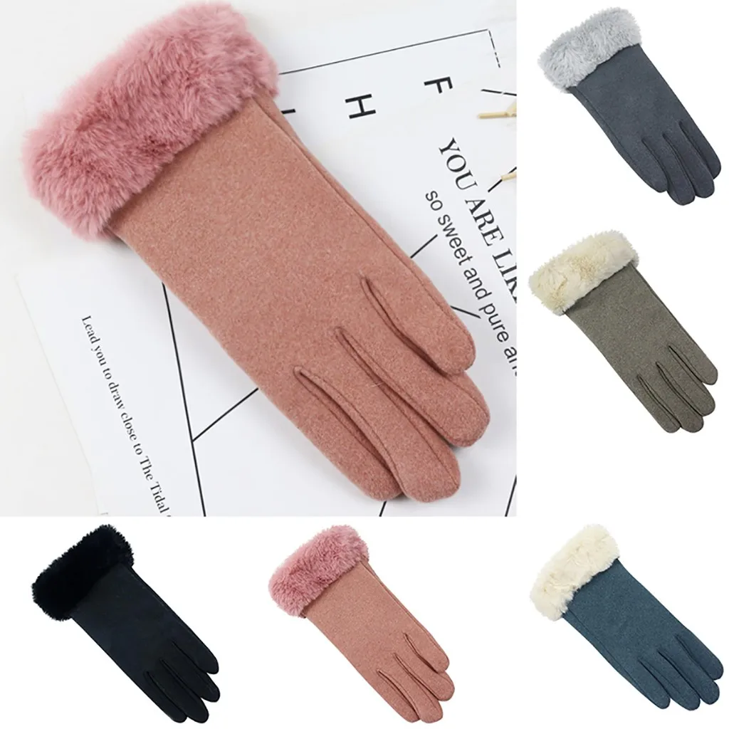 Зимние теплые перчатки для женщин, одноцветные шерстяные перчатки, мягкие удобные перчатки на запястье, варежки для улицы, сохраняющие тепло