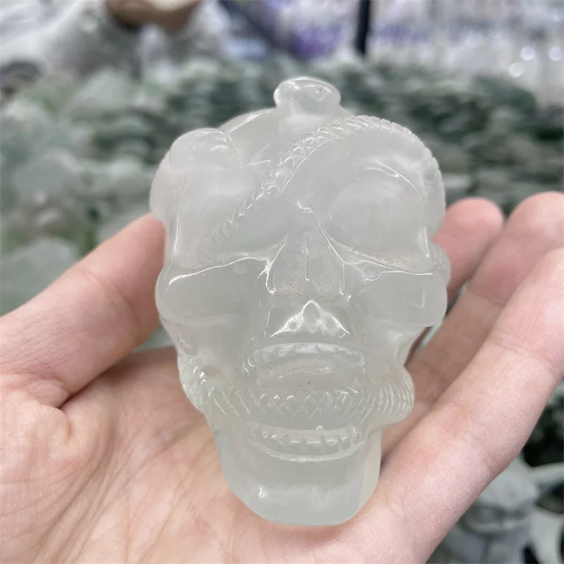 

Natural Clear Quartz Crystal Snake Skull Hand Carved Crystal Crafts Healing Gem Family Home Decoration Craft Gift