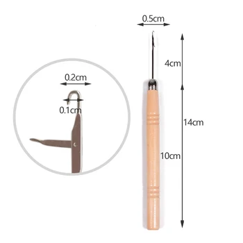 

2pcs Wooden Handle Crochet Hook Threader Pulling Needle For Linking Micro Rings/Loop Needle Hair Extension Braiding Wig Tools