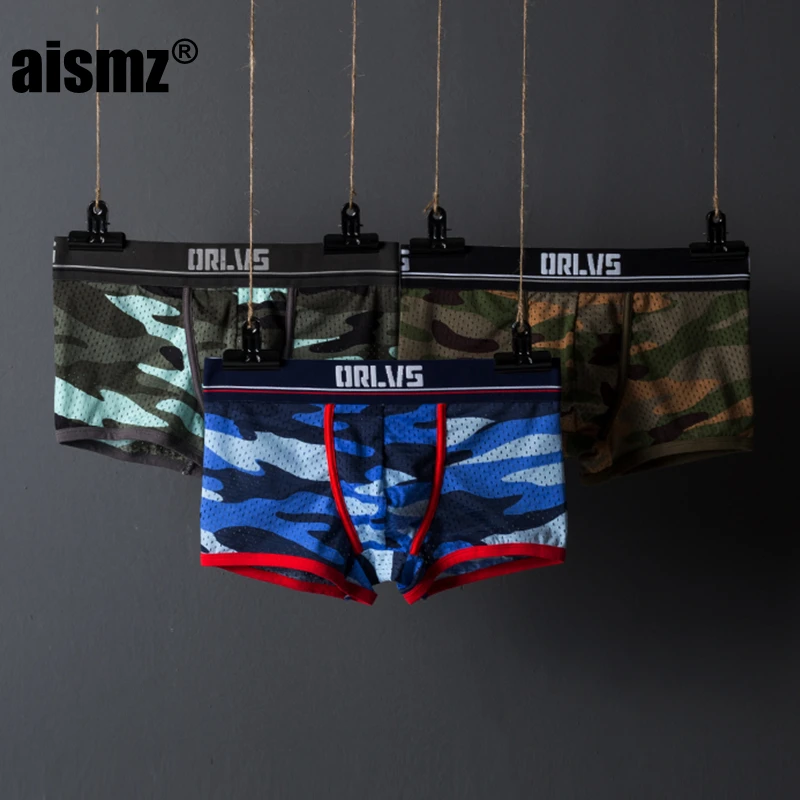 Aismz мультяшное нижнее белье, мягкие cueca masculina, мужские сексуальные сетчатые трусы-боксеры из Ice Silk, четыре цвета, мужские шорты с u-образным мешочком, одноцветные Cuecas - Цвет: OR191-3 colors