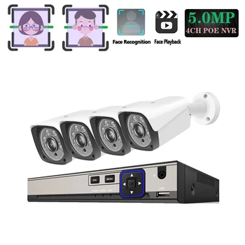 

4CH 5MP Wireless NVR POE Security Camera System Matrix 6PCS IR-CUT Array CCTV Surveillance Video Recorder Kit Face Record