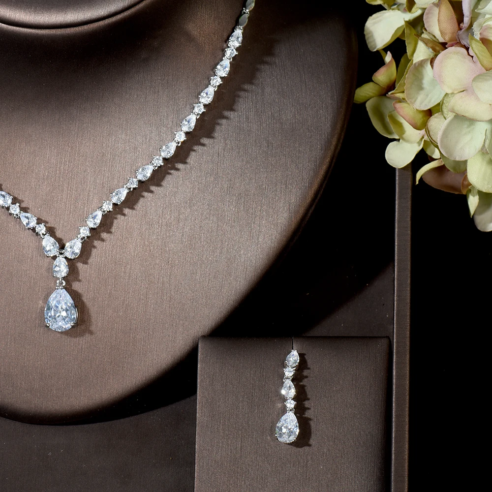 HIBRIDE AAA Zircon Water Drop Shape Necklace Pendant Set for Women High Quality Party Jewelry Wedding Accessories N-441 - Image 3