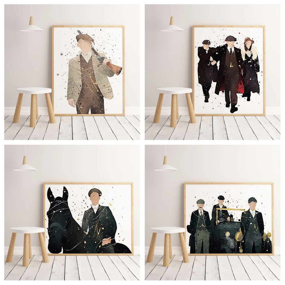 Британский сюжет с рисунком, серия ТВ, кровавый гангстер, пики, шоры, HD wtercolor, плакат, Картина на холсте, художественный декор, без рамки, o713