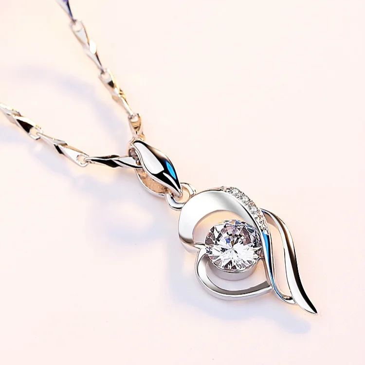 

S925 Fine Silver Heart Shape Necklace Women's Choker Japanese Korean Simple Cool Heart Pendant Students MORI Series Neck Pendant