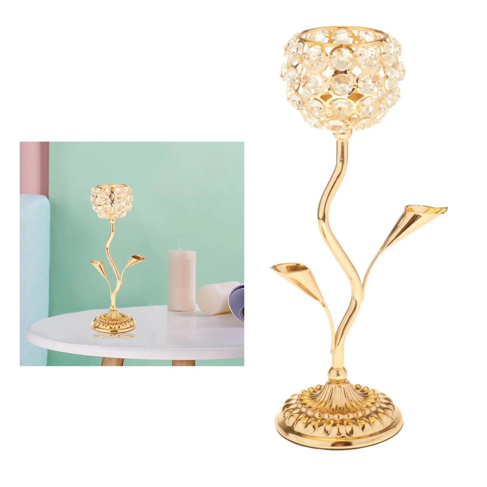 Vintage Iron Crystal Candle Holder Candlestick Gold Wedding Party Home Decor