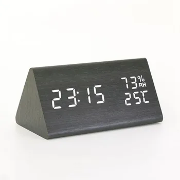 

Explosion Temperature and Humidity Multi-Function Mute Alarm Clock Creative Led Wooden Clock Students Gift Electronic Timepiece