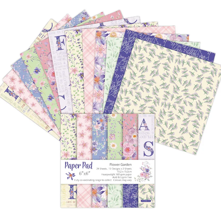 

Flower Garden 24 sheet 6"X6" Scrapbooking design patterned paper pack handmade craft paper craft Background pad AlinaCraft