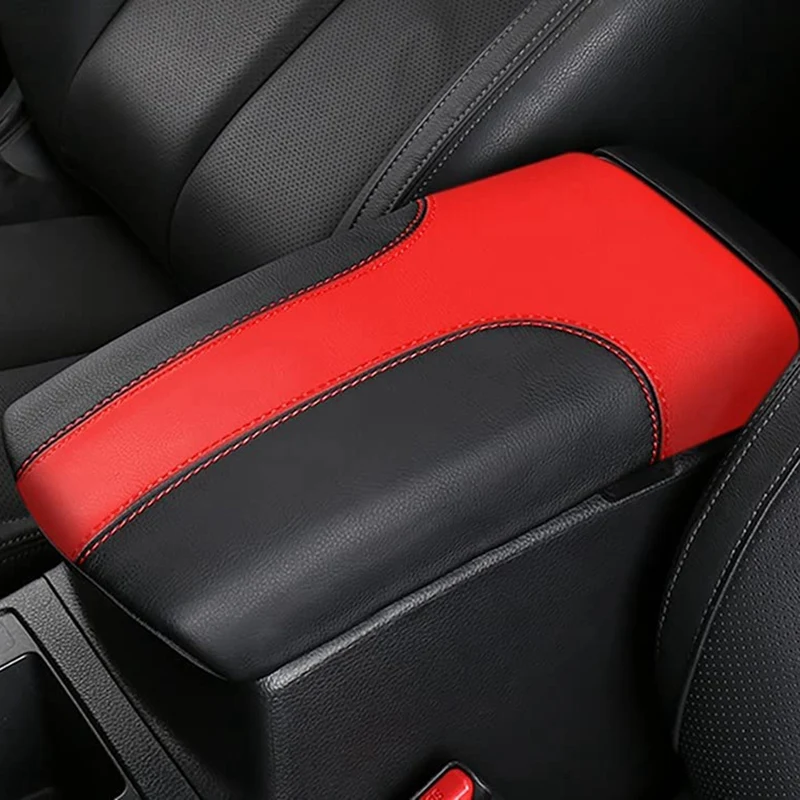 INTGET Car Center Console Armrest Cover for Nissan Rogue 2014-2020 Nissan Rogue Sport Accessories 2017-2021 Leather Elbow Arm Rest Cover Pad Protector Saver Cushion Black with Red