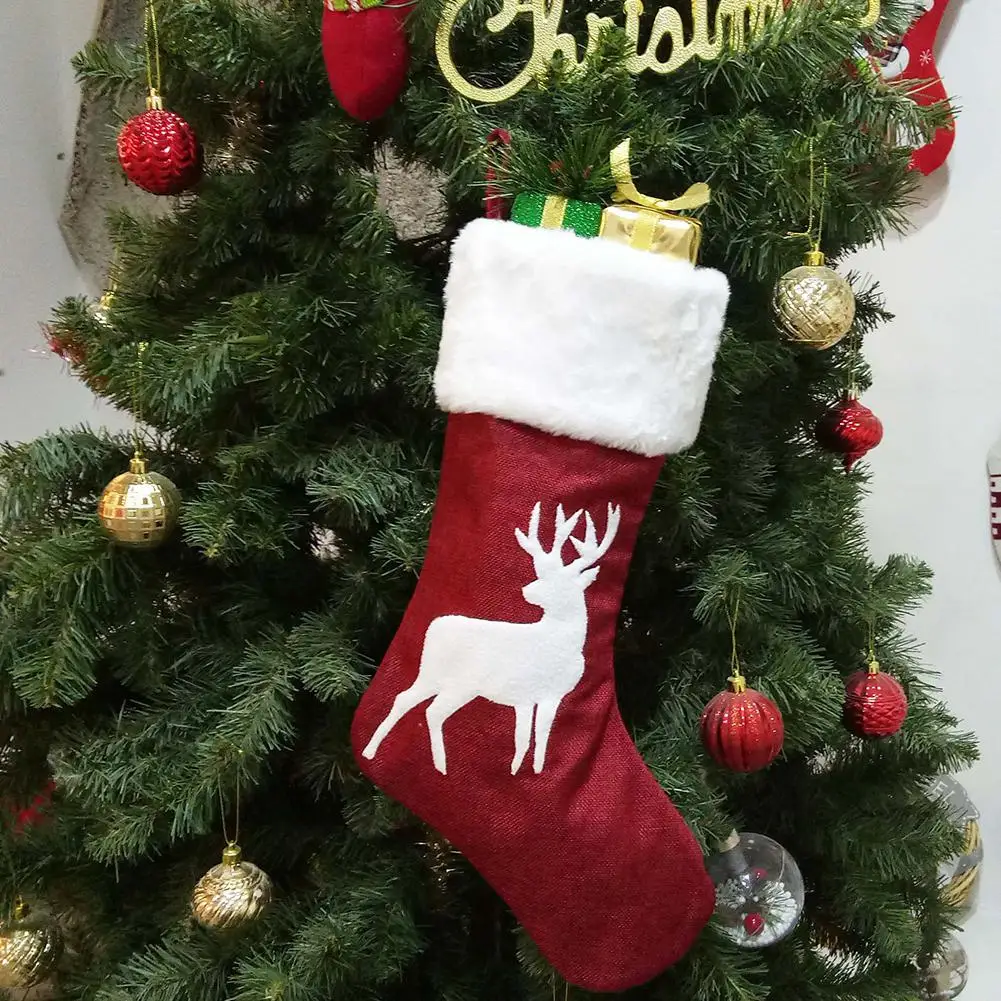 Черный Large Christmas stockings Santa socks gift ornaments gift holder kids candy bags Christmas tree decorations - Цвет: Черный