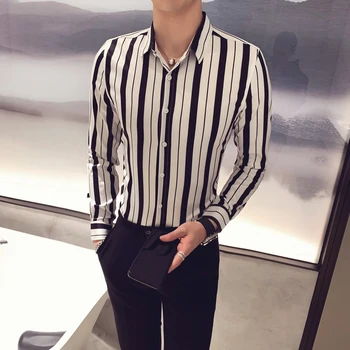 

Striped Men's Shirt Dress Business Casual Shirts Long Sleeve Slim Fit Men Shirt 2020 Spring Tuxedo Social Shirts Male Clothing