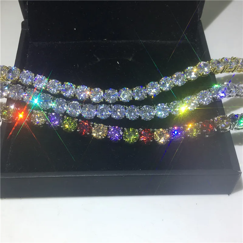 Vecalon Теннисный браслет, Круглый, 6 мм, кубический цирконий, белое золото, заполненный, вечерние, свадебные браслеты для женщин, мужчин, Ледяной, хип-хоп ювелирные изделия