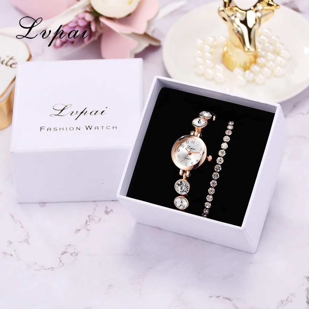 3pcs/Set Luxury Watch Women Fashion Leisure Simple Watch Steel Strip Watch Full Diamond Bracelet Watches Relogio feminino W5 - Color: RG