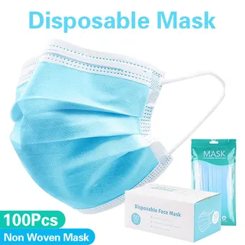 

100 Pcs Disposable Mask Face Mask Mouth Masks Mascarillas Safety Breathable Mask dustproof 3-Ply Nonwoven Elastic Earloop Mask