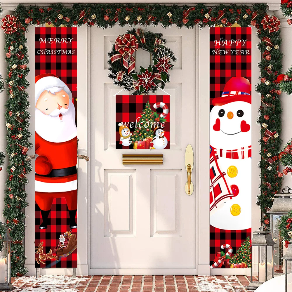 Ganfancp Bienvenue Joyeux Noël Porche Signe Gnome Cour Signe Extérieur Intérieur Noël Décor Suspendu Drapeau Pour La Porte D'Entrée Jardin Fête De Vacances Fournitures Pour La Maison