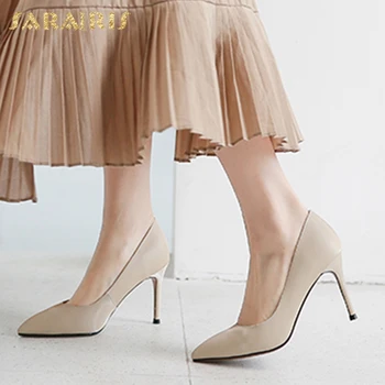 

Sarairis Hot Sale Genuine Cow Leather Super High Heels Party Wedding Pumps Woman Shoes Slip On Pointed Toe Shoes Women Pumps
