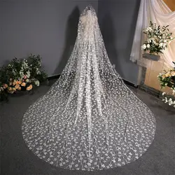 Красивая Цветочная кружевная вуаль для свадьбы, ширина 3 м, длина до пола, Цветочная расшитая блестками Фата для невесты