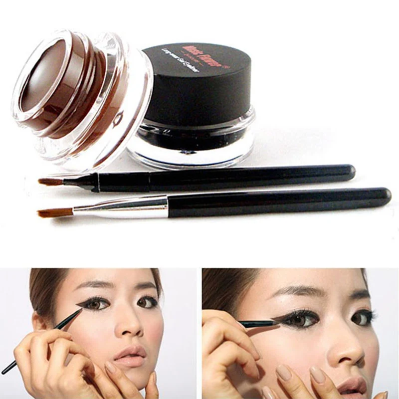 Music Flower Brown Black 2 In 1 Eyeliner Gel Waterproof Make Up Thick Smooth Eye Liner Cream Long-lasting With 2 Makeup Brushes Music Flower Brown Black 2 In 1 Eyeliner Gel Waterproof Make Up Thick Smooth Eye Liner Cream Long-lasting With 2 Makeup Brushes