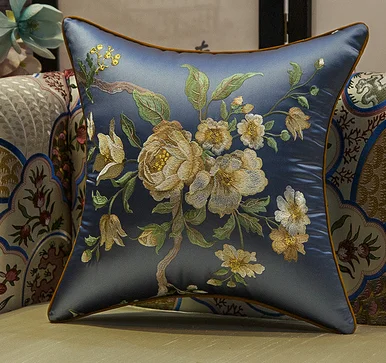 Dark blue Классический китайский стиль, подушка с цветами, с внутренним размером 45x45 см, подушка с вышивкой, декоративная подушка для стула - Цвет: Dark blue