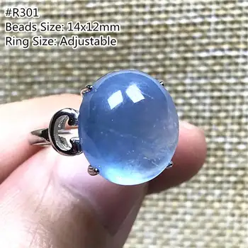 

Real Natural Ocean Blue Aquamarine Ring For Woman Lady Man Crystal 14x12mm Oval Beads Stone Silver Adjustable Ring Jewelry AAAAA