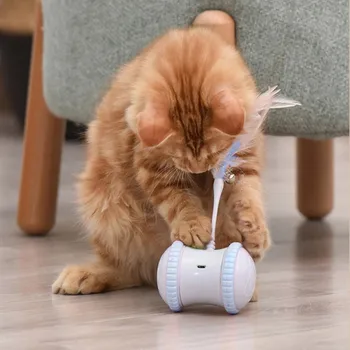 

Electronic Pet Cat Toy Smart Automatic Cat Teaser with Wheels Rechargeable Rolling Cat Feather Toy