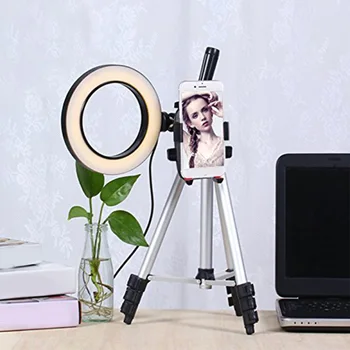 

Selfie Ring Light Set Tripod Stand Phone Holder Adjustable Height USB Powered Photography Aluminum Alloy Universal Dimmable LED