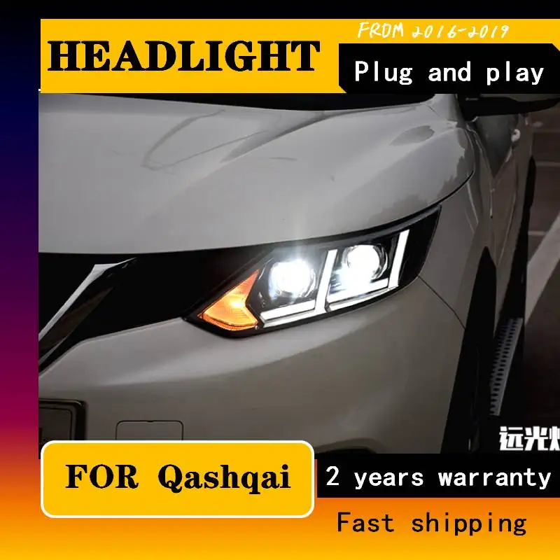ForNissanQashqai20162019HeadlightsLEDDRLRunninglightsBiXenon