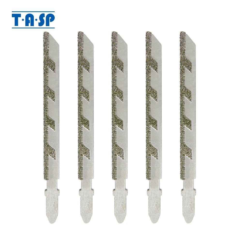 

TASP 5pcs 100mm 4" T Shank Jigsaw Blades Diamond Coated Jig Saw Blade Set Masonry Granite Tile Cutting Power Tools Accessories