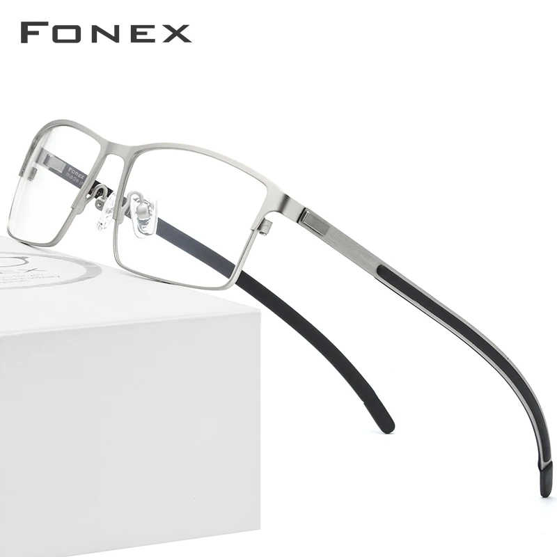Online Montura de gafas ópticas de aleación de titanio para hombre, gafas de prescripción de miopía cuadradas ultraligeras de Metal 2019 para hombre, gafas sin tornillos