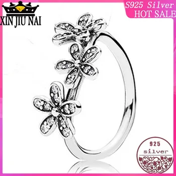 

100% 925 sterling silver black Retro marcasite three daisies women's zircon three flower Brand Jewellery diamond rings for women