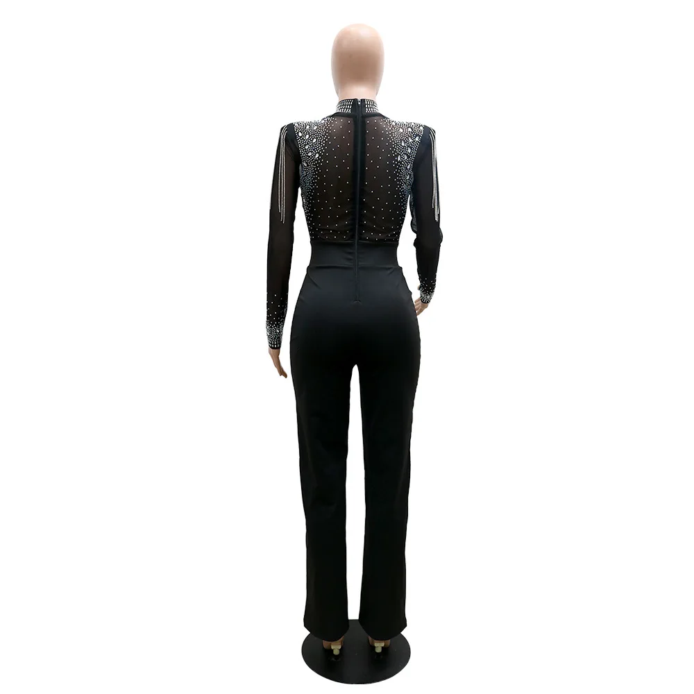 Sexy Jumpsuits 2021 New Arrivals Women Transparent Diamond Tassel High Waisted Elegant Evening Night Party Club Rompers Jumpsuit 4