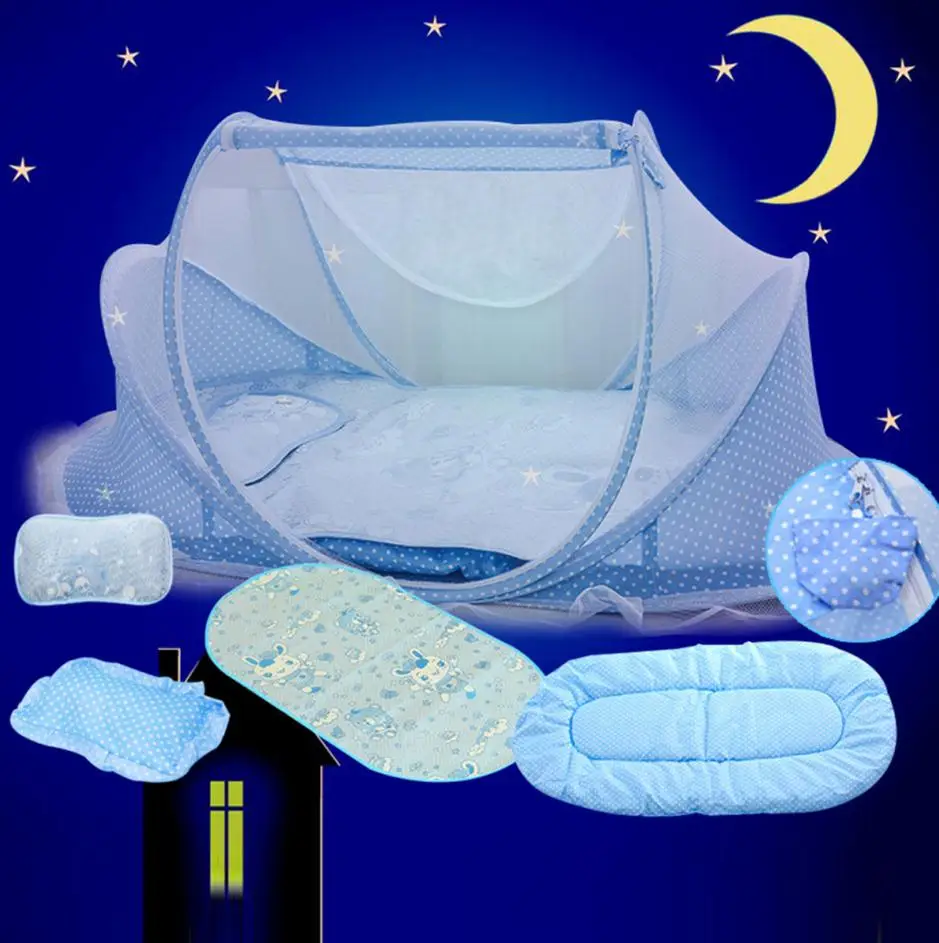 Летняя Детская кроватка сетка детская противомоскитная для кровати колыбель с защитой от Насекомых Сетка складное постельное белье для новорожденных малышей защитная сетка москитная сетка - Цвет: blue Mosquito Mesh
