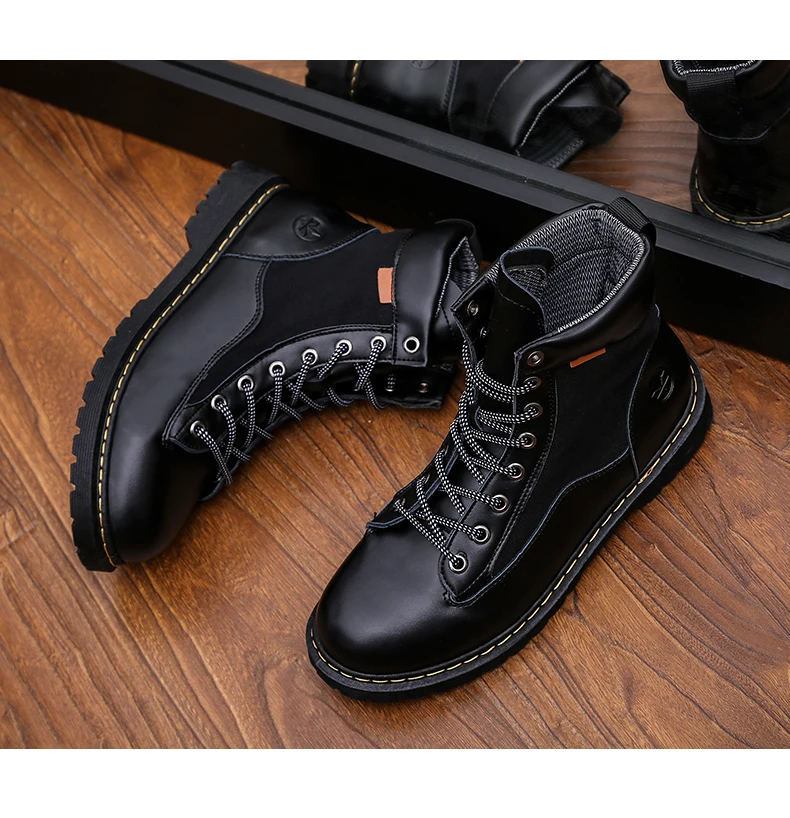 Men anti-slip breathable ankle boots waterproof high street fashion doc martens boots black grey brown lace up round-toe motorcycle boots soft comfortable work shoes safety (12)