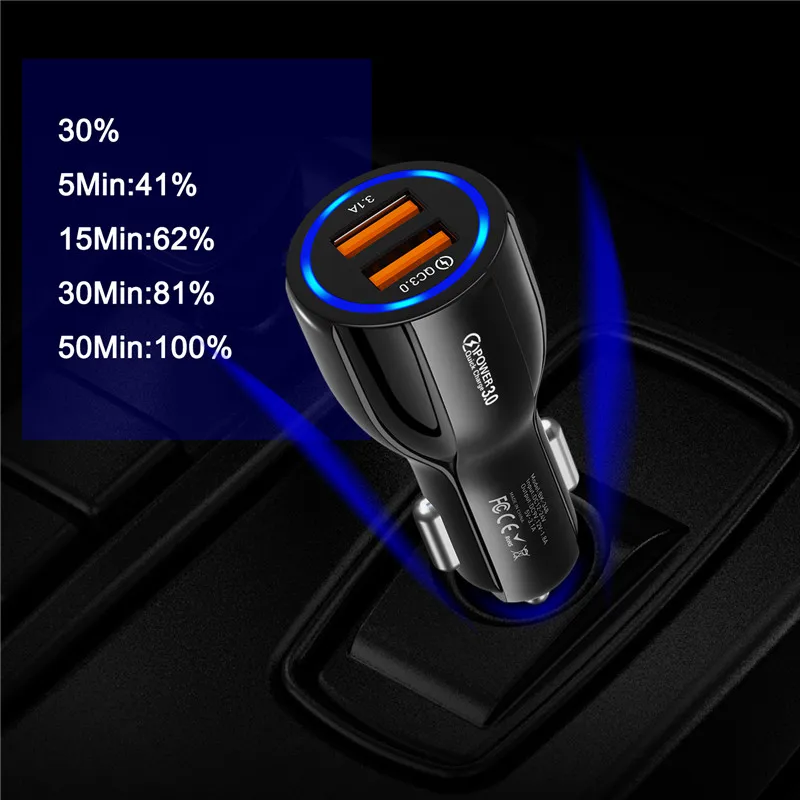 Автомобильное USB зарядное устройство GTWIN, быстрая зарядка 3,0 2,0, зарядное устройство для мобильного телефона, 2 порта, USB, быстрое зарядное устройство для iPhone 7 8 X XS, для samsung S9, автомобильное зарядное устройство