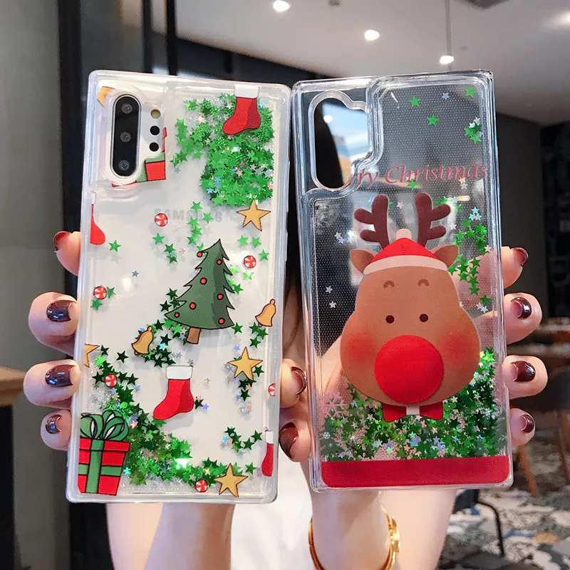 

Christmas Cover for Samsung Galaxy S7 Edge S8 S9 S10 Lite Pro Note 8 9 10 Pro Case Quicksand Phone Case Soft TPU New Year Star