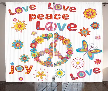 

1960s Window Curtains Flower Power Sun Rays Sunny Love Peace Floral Buttery Spring Festival Wreath Design Living Room Bedroom