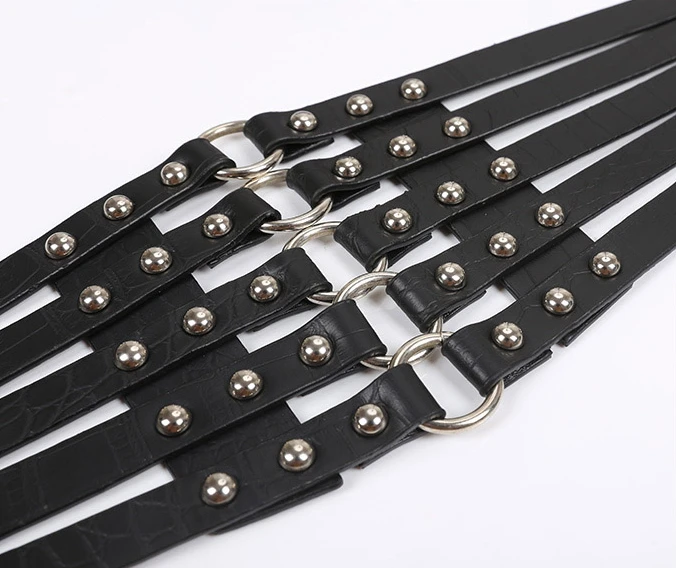 black silvery Выдалбливают широкий пояс для женщин модное металлическое кольцо с заклепками универсальная однотонная новая Талия уплотнение элегантный эластичный тонкий ремень высокого качества - Цвет: black silvery