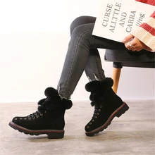 ENPLEI зимние ботинки женские ботинки на шнуровке Новая женская зимняя теплая плюшевая обувь на кроличьем меху повседневная обувь из натуральной кожи с высоким берцем, Размеры 35-40