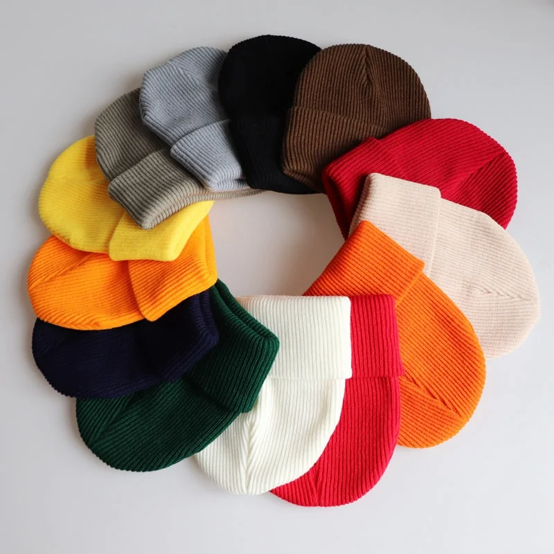 rolled up skully hat MYZOPER Knitting Solid Color Unisex Beanie Keep Warm Crimping Fashion New Hip Hop Stripe Winter Hat Skullies Beanies ski beanie