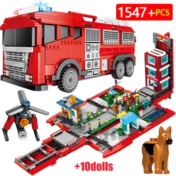 

1547pcs City Street View Deform Fire Truck Car Building Blocks for Fireman Police Station Figures Bricks Toys for Boys