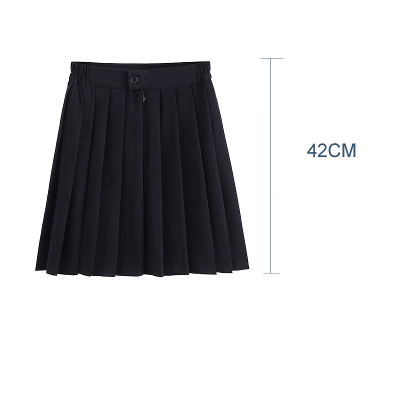 Black short Эластичная талия японская Студенческая школьная форма для девочек сплошной цвет JK костюм Короткая юбка в складку/Средняя/длинная старшеклассница - Цвет: Black short