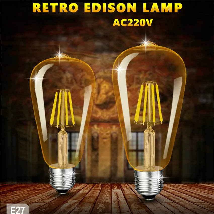 밝기 조절 가능 LED 에디슨 전구, 200 개, 60 와트 상당 E26 베이스, 빈티지 LED 필라멘트 전구, 6W, 앰버 전구, 웜 옐로우 라이트
