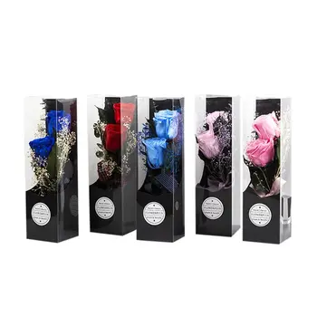 

Eternal Rose Flower With Dome Box Black Case Artificial Flower Gift For New Year Valentine Christmas Gif Home Decoration DFG